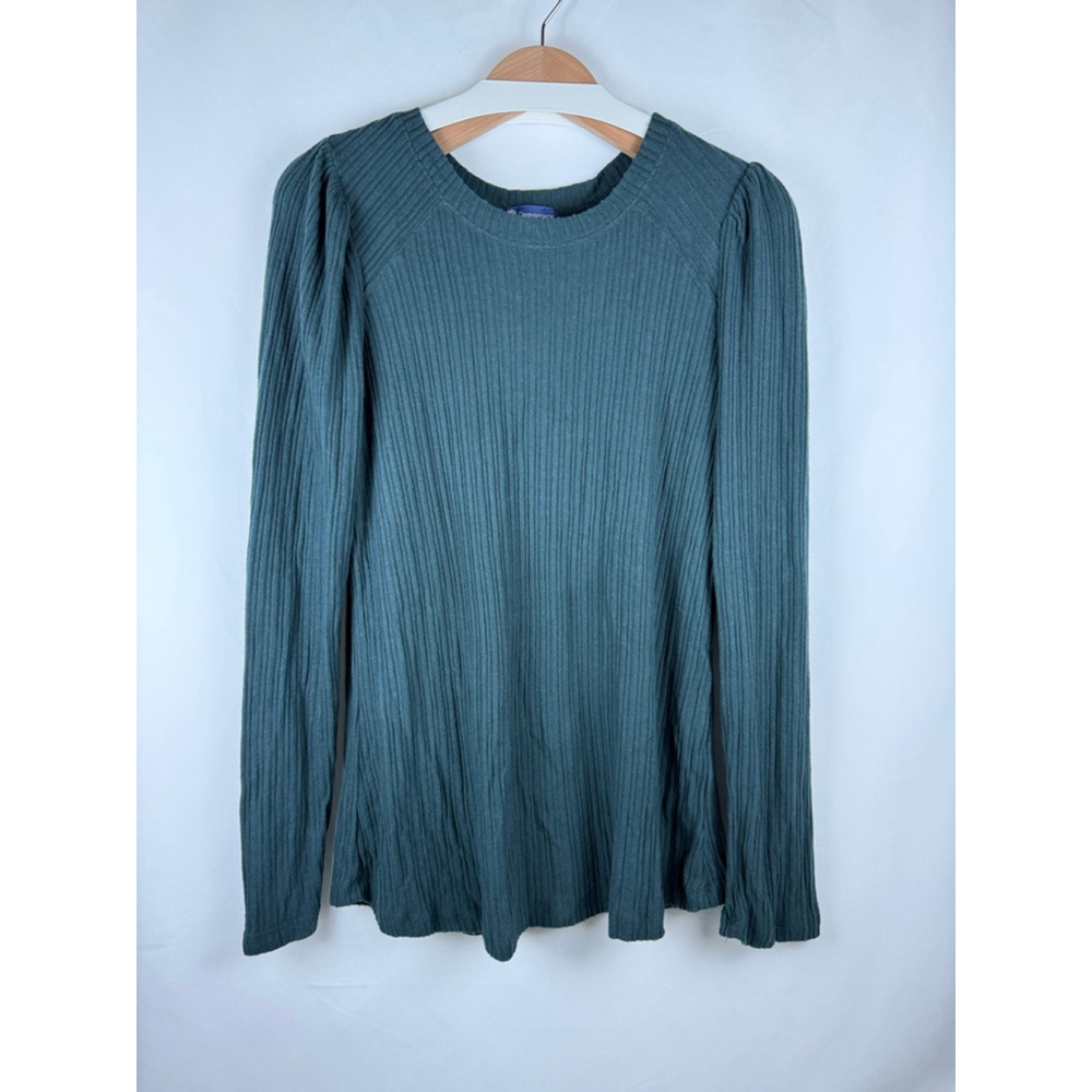 Women's Democracy Ribbed Puff Sleeve Top Teal Green Size XL